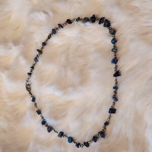 Silver Beaded Necklace With Raw Natural Lapis Lazuli Chips